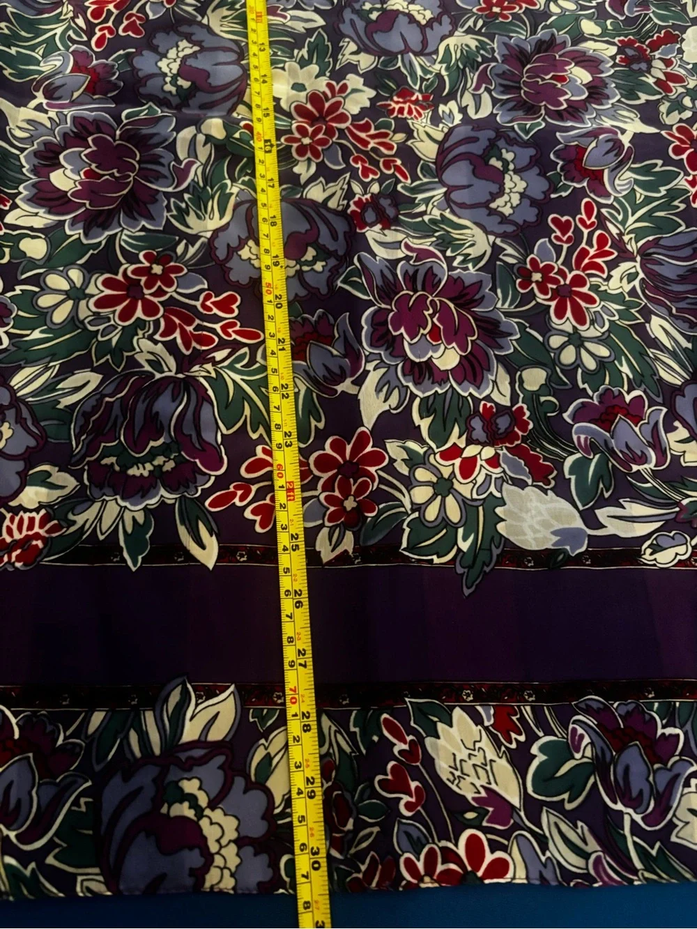 Vintage Floral Print Silk Scarf Blue Purple Pink Multi-Color